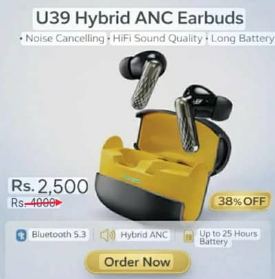 U39 Hybrid ANC Earbuds – HiFi Sound & 25H Battery