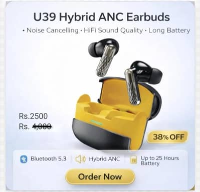 U39 Hybrid ANC Earbuds — Premium Sound, Powerful Noise Cancellation