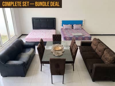 Complete Furniture Bundle – 2 Beds+Mattress, 2 Sofas, 6-Seater Dining