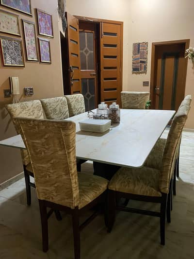 8 Seater Wooden Dining Table Set with Mirror Top