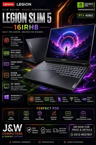 LENOVO LEGION SLIM/CORE I7 13TH/RTX 4060 140W/QHD 165HZ GAMING