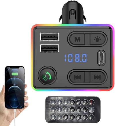 Car Charger Adapter FM Transmitter Radio Receiver,+Remote Type-C+USB
