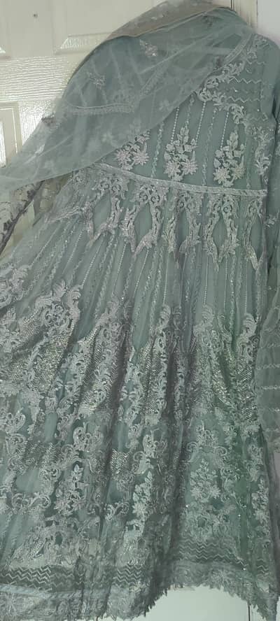 heavy embroided net maxi with dopatta.
