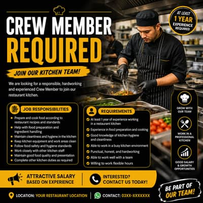 Restaurant Crew Member Required