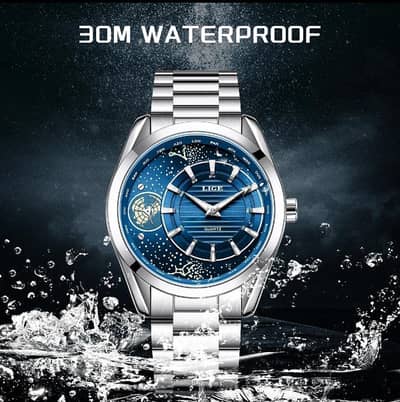 LIGE LG89262 Starry Sky Dial Luminous Stainless Steel Watches for Men