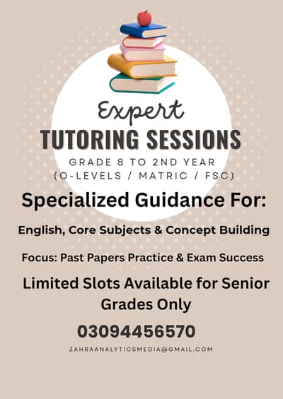 Expert Home Tutor Available in Lahore (Limited Slots)