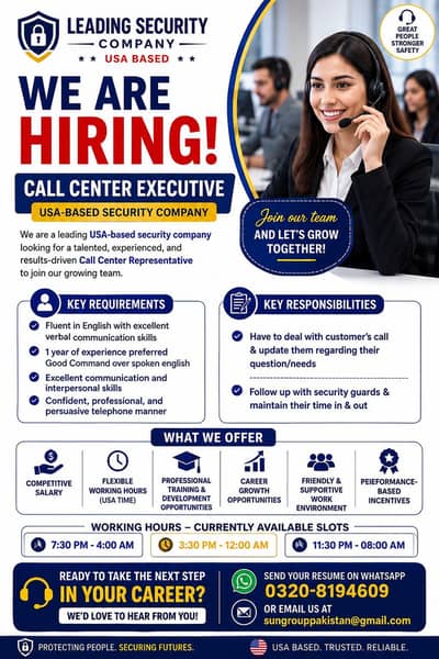 Call Center Executive – USA-Based Security Company