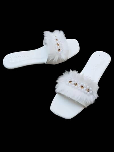 White Fluffy Slippers with Crystal Embellishments for Women (COD)