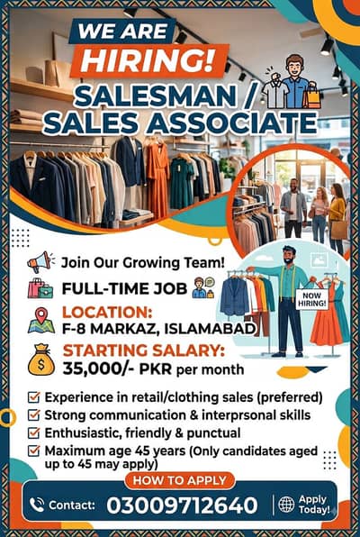 Salesman / Sales Associate Required - Garments Store