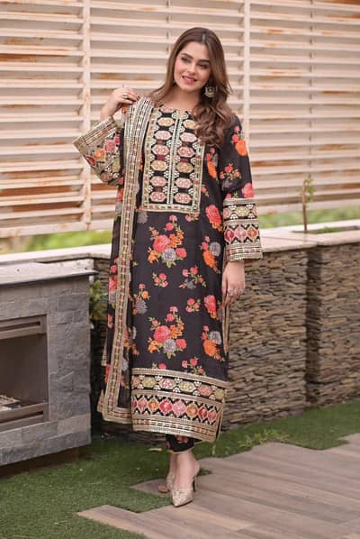 Aneela Mid Summer Silk 3 Piece Embroidered Suit 