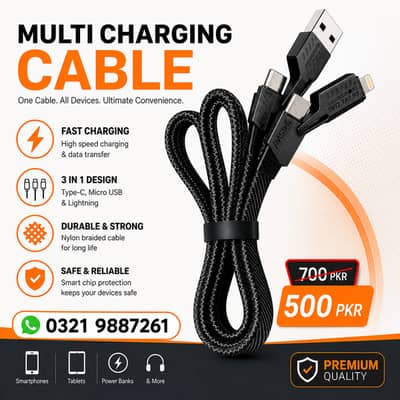 Premium 3-in-1 Fast Charging Cable – Durable & High-Speed