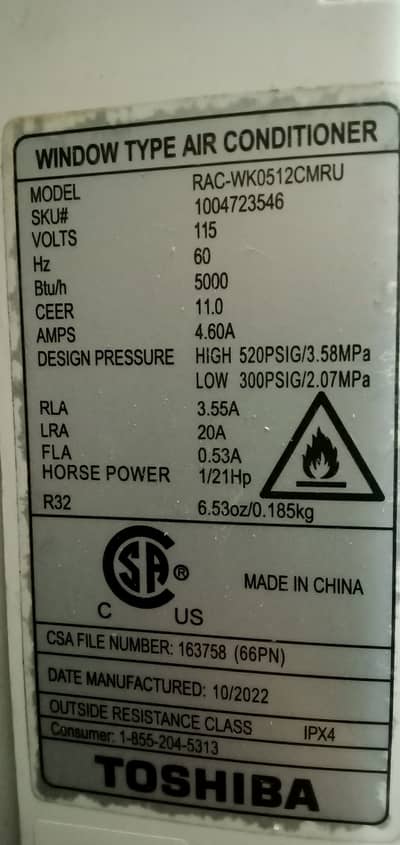 Toshiba window ac  0.5 ton take AMP starting 2 running 1.7