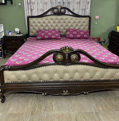 Bed with two side table and dressing table