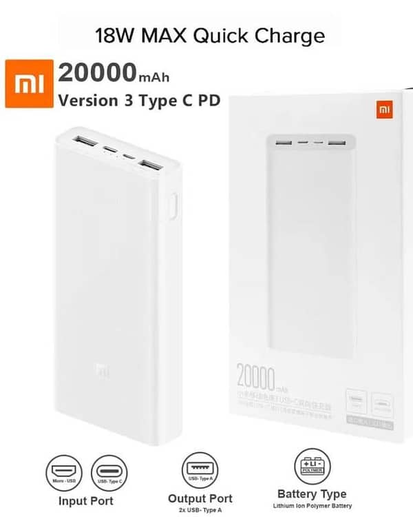 Authentic  Original Xiaomi Mi Power Bank 20000mAh Capacity, 18W/22.5W Fast Charging POWERBANK (Quick Charge 3.0 & USB-C powerbank  PD Support High-Speed Travel Power Solution power bank for iPhone, Samsung, & More This POWER BAN