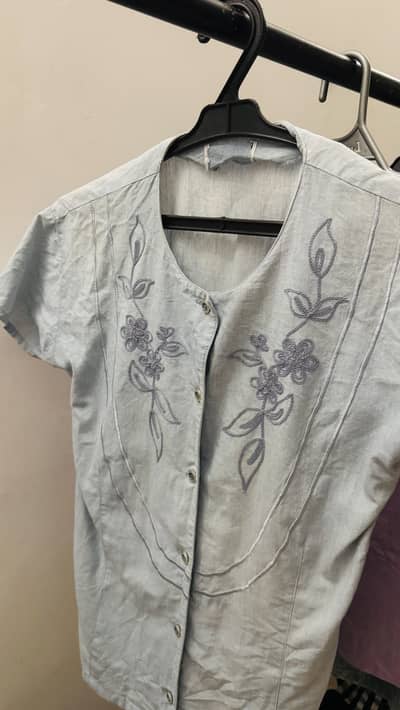 Denim Embroided Top