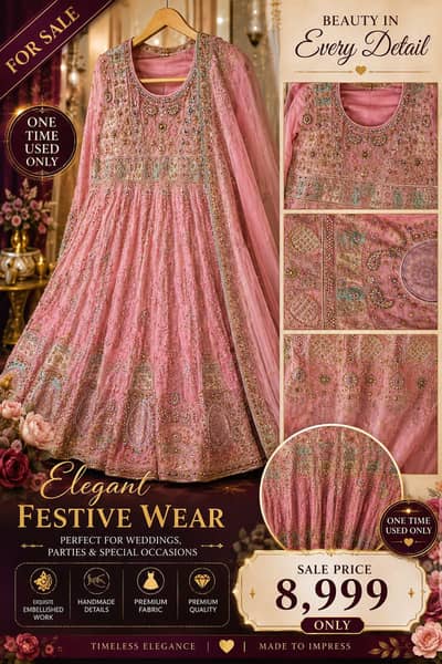 Elegant Pink Embellished Festive Gown - One Time Used Only