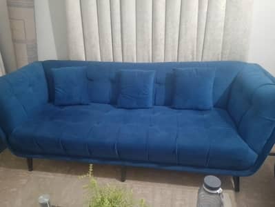 7 Seater Sofa Set For Sale | Premium Blue Velvet Sofa Like Brand New