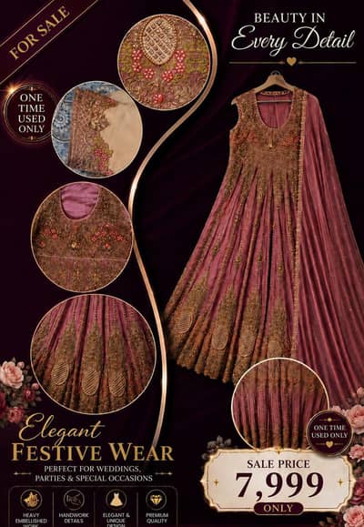 Royal Maroon Heavy Embellished Festive Gown - One Time Used Only