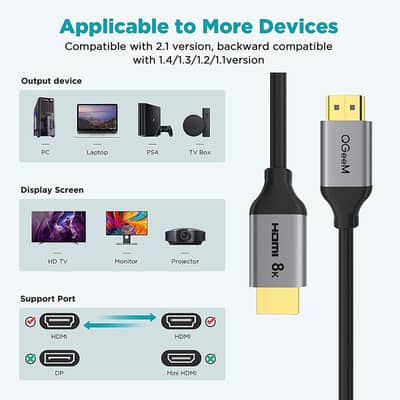 QGeeM HDMI Cable 8K (3 Metre) 48Gbps Ultra High Speed HDMI Cord,