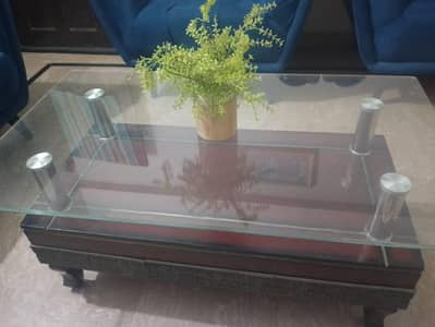 Glass Top Wooden Center Table | Coffee Table | Slightly Used Like New