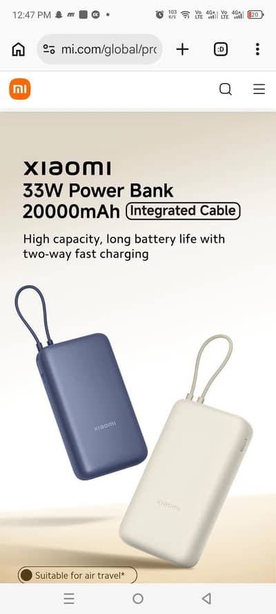 box pack xiomi power bank 33watt 20,000mah