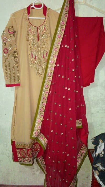 3-piece woman fancy clothes. . . . #embroidery #chiffon,#net duppata. .