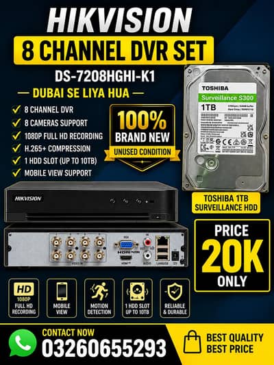 Hikvision 8 Channel DVR + Toshiba 1TB HDD Brand New
