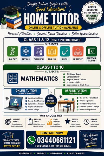 online tutor intermediate and matriculation all subjects