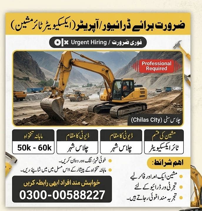 ایکسکویٹر آپریٹر / ڈرائیور درکار ہے – چلاس 0
