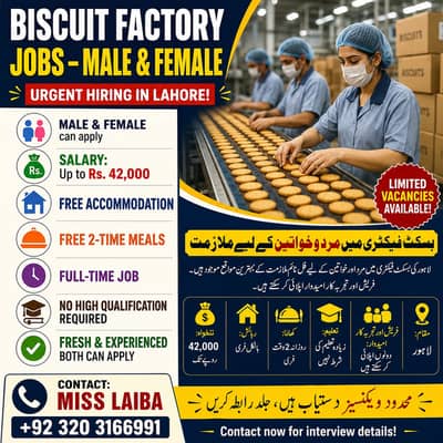 Biscuit Factory Workers || Male & Female Jobs || Jobs in Lahore