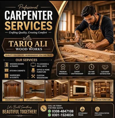 carpenter wood warks service woodden door wardrobe kitchen cabinet and
