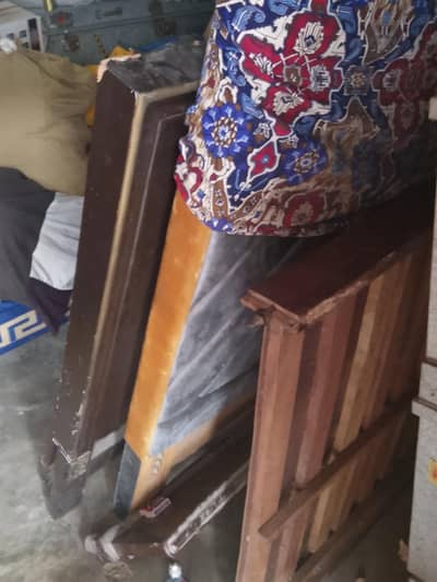 3 Double Beds + 1 Single Bed with Mattresses – Complete Wooden Bed Set