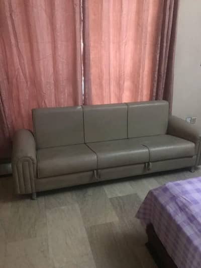 3 Seater Leather Sofa Bed - Used Like New | Lahore
