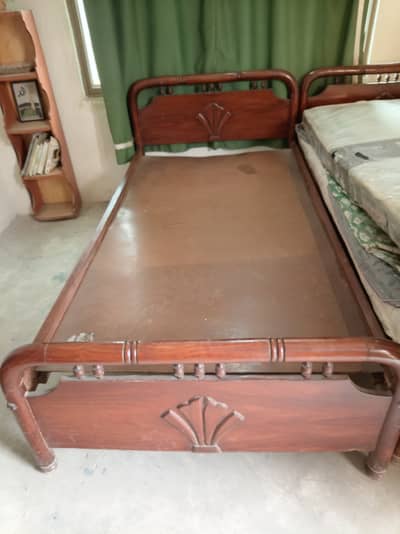 2 single wooden bed with out matress (03345331968)
