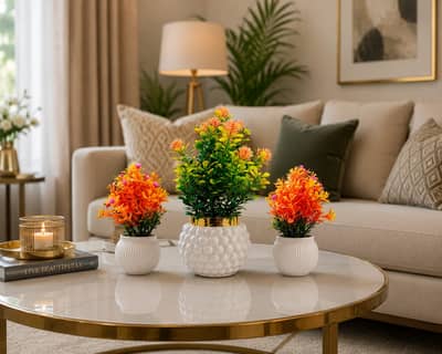 Set of 3 Hyper-Realistic Artificial Plants (2 Small, 1 Large Pot)