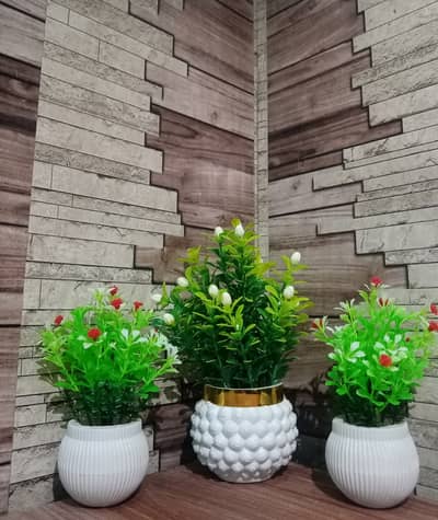 Premium Vibrant Green Artificial Plants Set - 3 Pack (1 Large, 2 Small