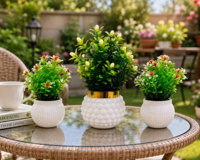 Premium Vibrant Green Artificial Plants Set - 3 Pack (1 Large, 2 Small