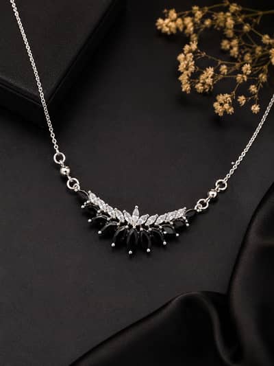 Elegant Silver & Black Stone Necklace for Women – Stylish Jewellery
