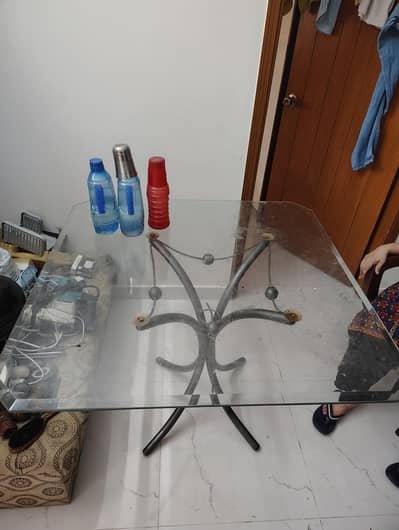 Tempered Glass Dining Table with Iron Base ( no chairs )