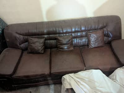 Brown leather sofa set