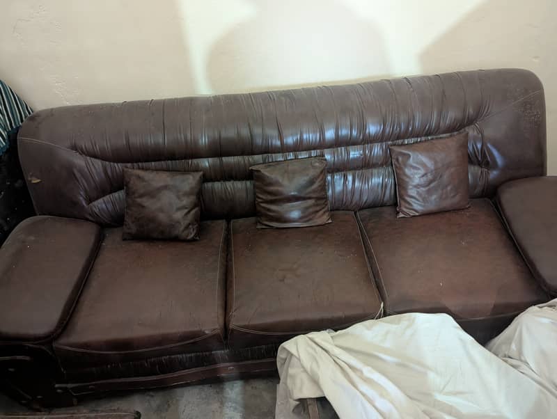 Brown leather sofa set 0