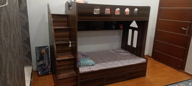 Kids Bunk Bed with Stairs & Storage Dark brown colour