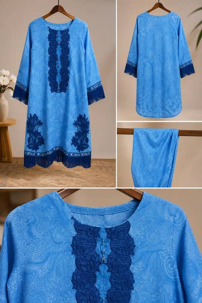 **Blue Embroidered 3-Piece Suit**