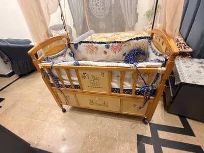 Baby cot | Wooden baby crib with wheels | Newborn nursery  Bed
