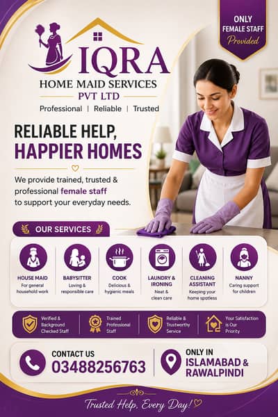 Maid /Cook/ Baby sitter / Patient Care/ Nurse / Kitchen Helper/