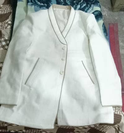 Premium Chitrali Traditional Mid Long Coat – White