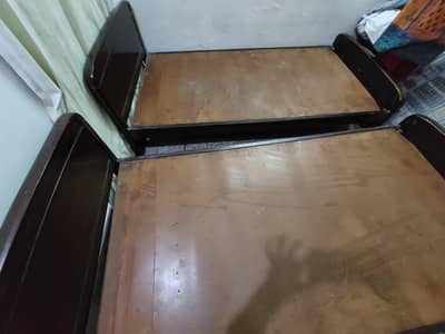 Urgent sale 2 Single Solid Wooden Beds (Join as Double) - No Mattress