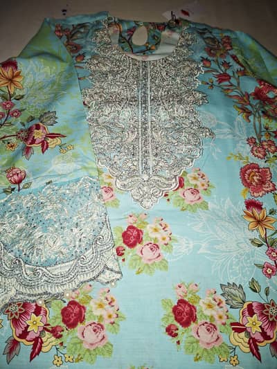 Khaadi Printed Raw Silk Shirt with Tilla Work Embroidered Border
