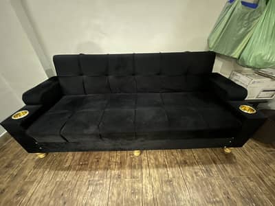 Black Sofa Cum Bed with Cup Holders – Excellent Condition