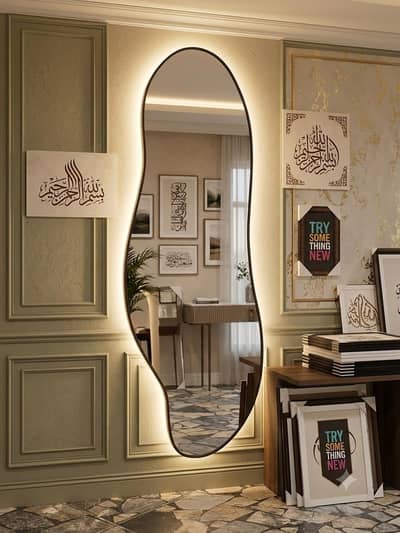 Wave Mirror with neon light | Dressing mirror | Stand mirror | Home